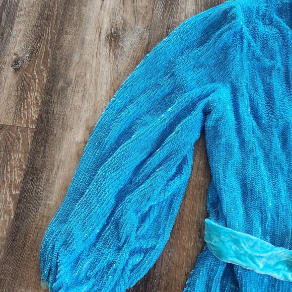 Retrofete Gabrielle Robe Dress in Blue Sequins Size XS NWOT Long Sleeve Belt - Picture 5 of 13